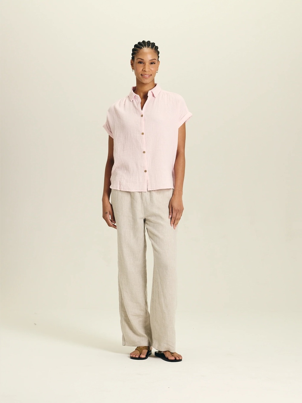beachlunchlounge Pink Button-Front Gauze Shirt
